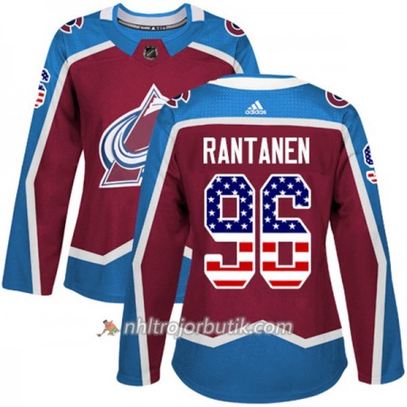 Dame Ishockey Colorado Avalanche Tröja Mikko Rantanen 96 Adidas 2017-2018 Burgundy Röd USA Flag Fashion Authentic